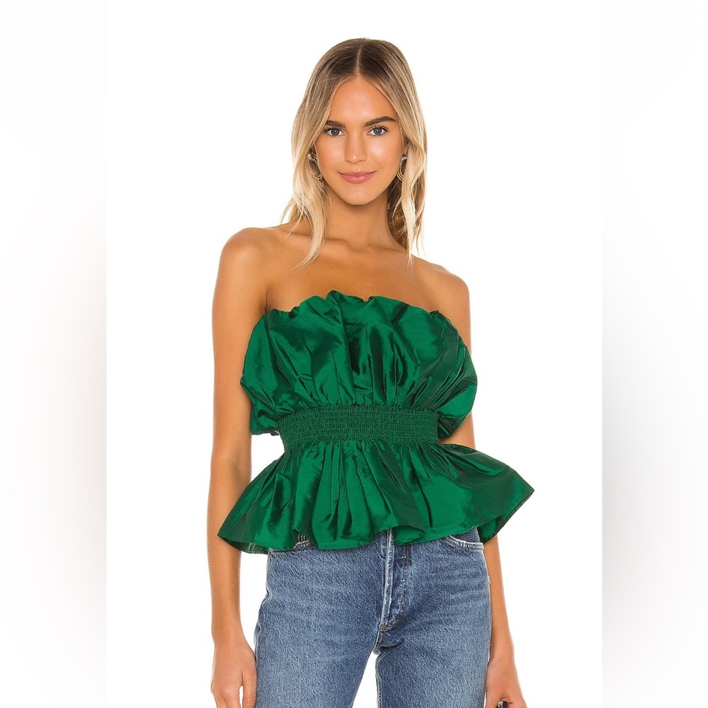 MAJORELLE Women’s Green Ruched Taffeta Sleeveless Top Size Small NWT